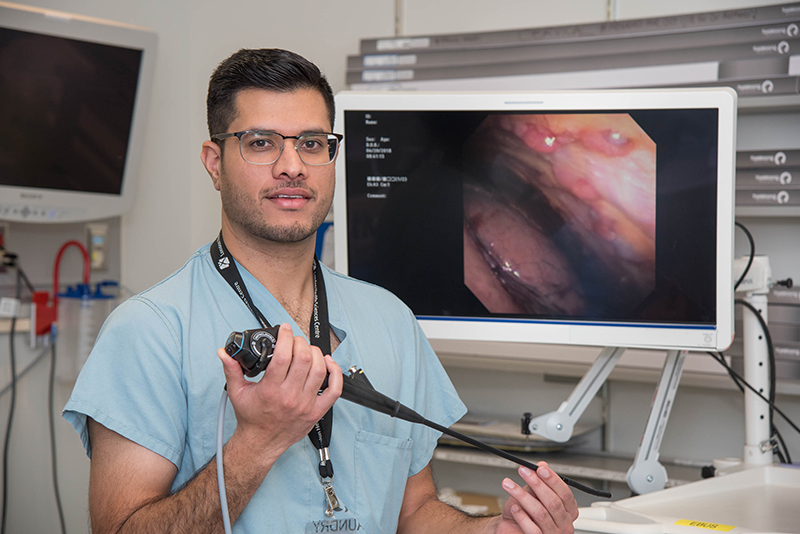 Dr. Inderdeep Dhaliwal with the pleuroscope