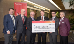 Gerald C. Baines Foundation Board Chair Kirk Baines presents a $1.5 million cheque to support cancer research at London Health Sciences Centre