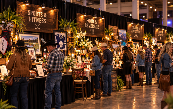people looking at silent auction tables