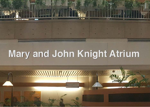 The atrium at LHSC's London Regional Cancer Program has been named in honour of Mary and John Knight, in recognition of their $5.25 million estate gift.