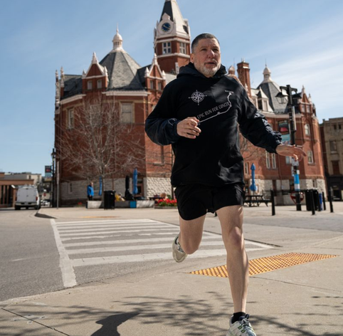 Samm Simon running in Stratford, Ontario