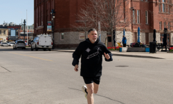 Samm Simon running in Stratford, Ontario