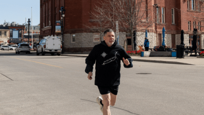 Samm Simon running in Stratford, Ontario