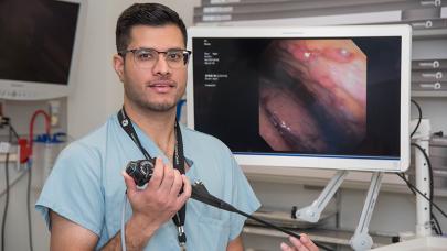 Dr. Inderdeep Dhaliwal with the pleuroscope
